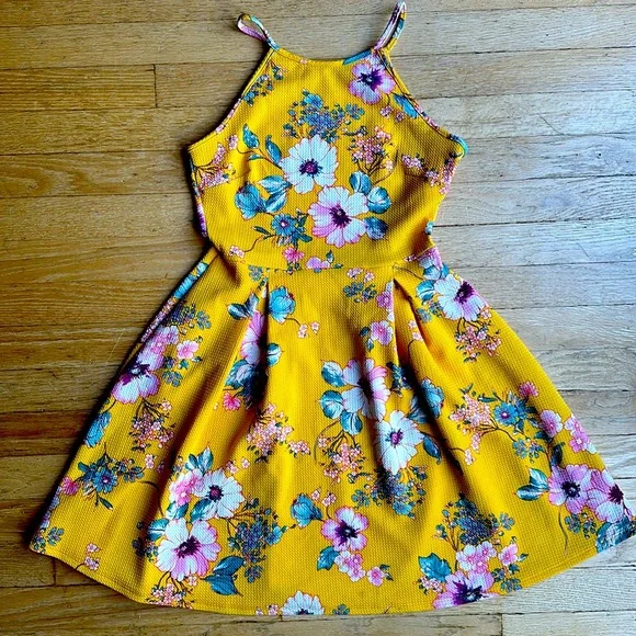 knee length dresses for ladies Run The World Off-Shoulder Mini Dress Floral Yellow– Selfie Leslie main image 1